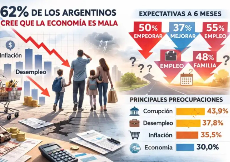 El 62% de los argentinos cree que la economía es mala y el 50% anticipa que va a empeorar El 62% de los argentinos cree que la economía es mala y el 50% anticipa que va a empeorar