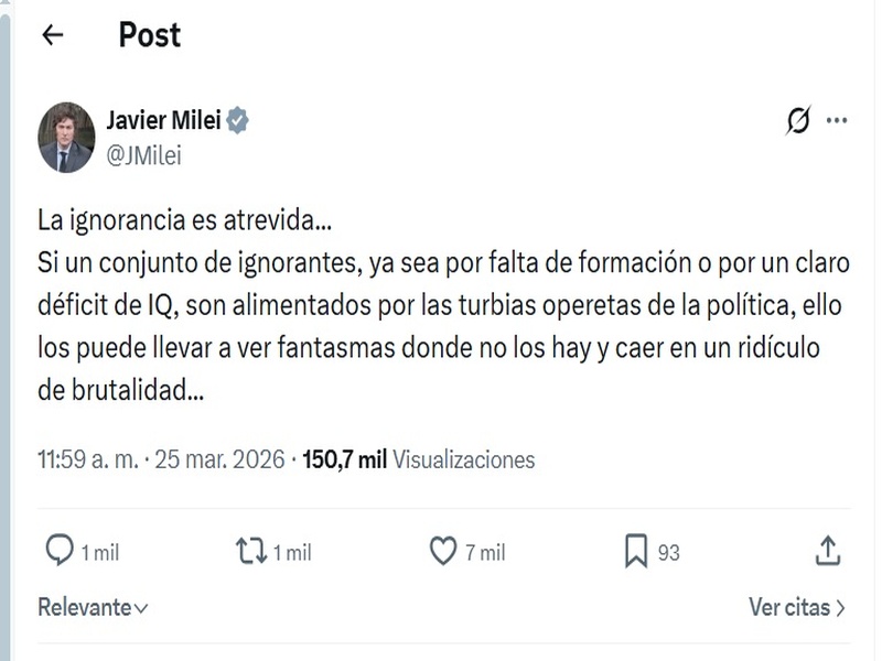 Milei defendió a Manuel Adorni tras la polémica conferencia: “La ignorancia es atrevida” Milei defendió a Manuel Adorni tras la polémica conferencia: “La ignorancia es atrevida”