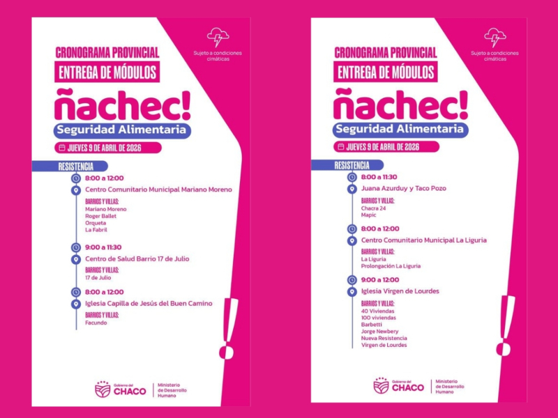 Ñachec: cronograma de entrega de módulos alimentarios en Resistencia Ñachec: cronograma de entrega de módulos alimentarios en Resistencia