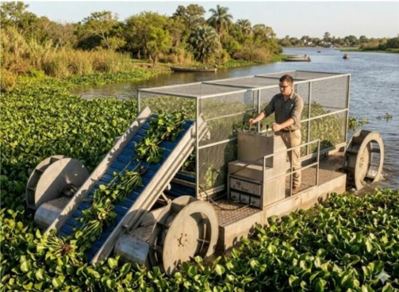 Diseñaron una máquina que limpiará de camalotes los espejos de aguas más afectados Diseñaron una máquina que limpiará de camalotes los espejos de aguas más afectados