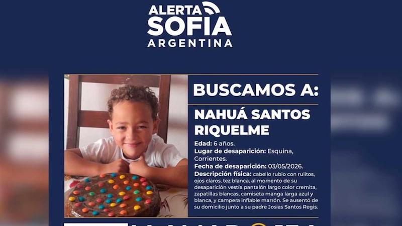 Activaron el Alerta Sofía por la desaparición de un niño de 6 años al que se lo llevó su padre en Corrientes Activaron el Alerta Sofía por la desaparición de un niño de 6 años al que se lo llevó su padre en Corrientes