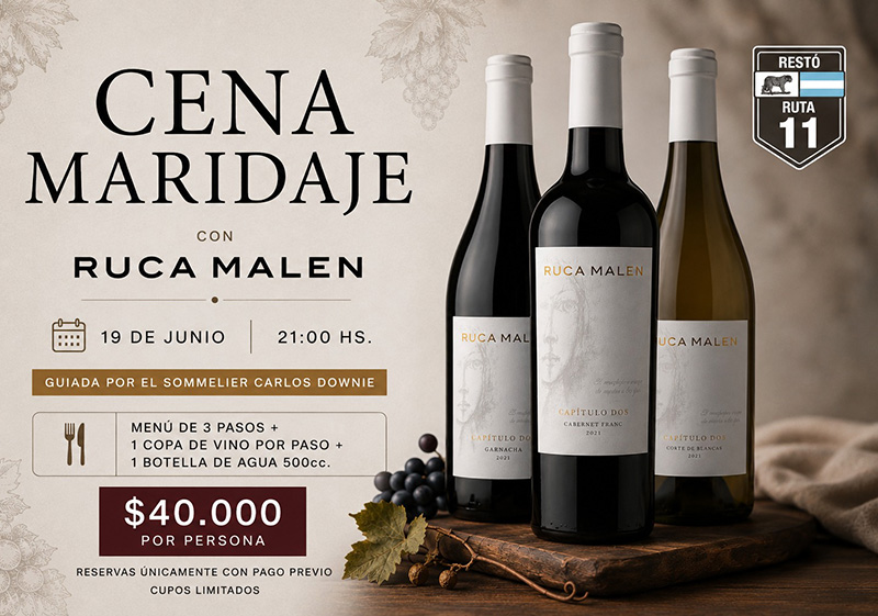 Restó Ruta 11 y Bodega Ruca Malen presentan una nueva Cena Maridaje en Resistencia Restó Ruta 11 y Bodega Ruca Malen presentan una nueva Cena Maridaje en Resistencia