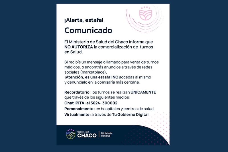 Salud advierte sobre la venta ilegal de turnos y pide a la comunidad denunciar estafas Salud advierte sobre la venta ilegal de turnos y pide a la comunidad denunciar estafas