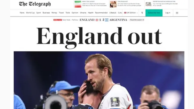 “Corazón roto”, “crueldad” y “todo se acabó”: así reflejó la prensa inglesa la eliminación ante Argentina “Corazón roto”, “crueldad” y “todo se acabó”: así reflejó la prensa inglesa la eliminación ante Argentina
