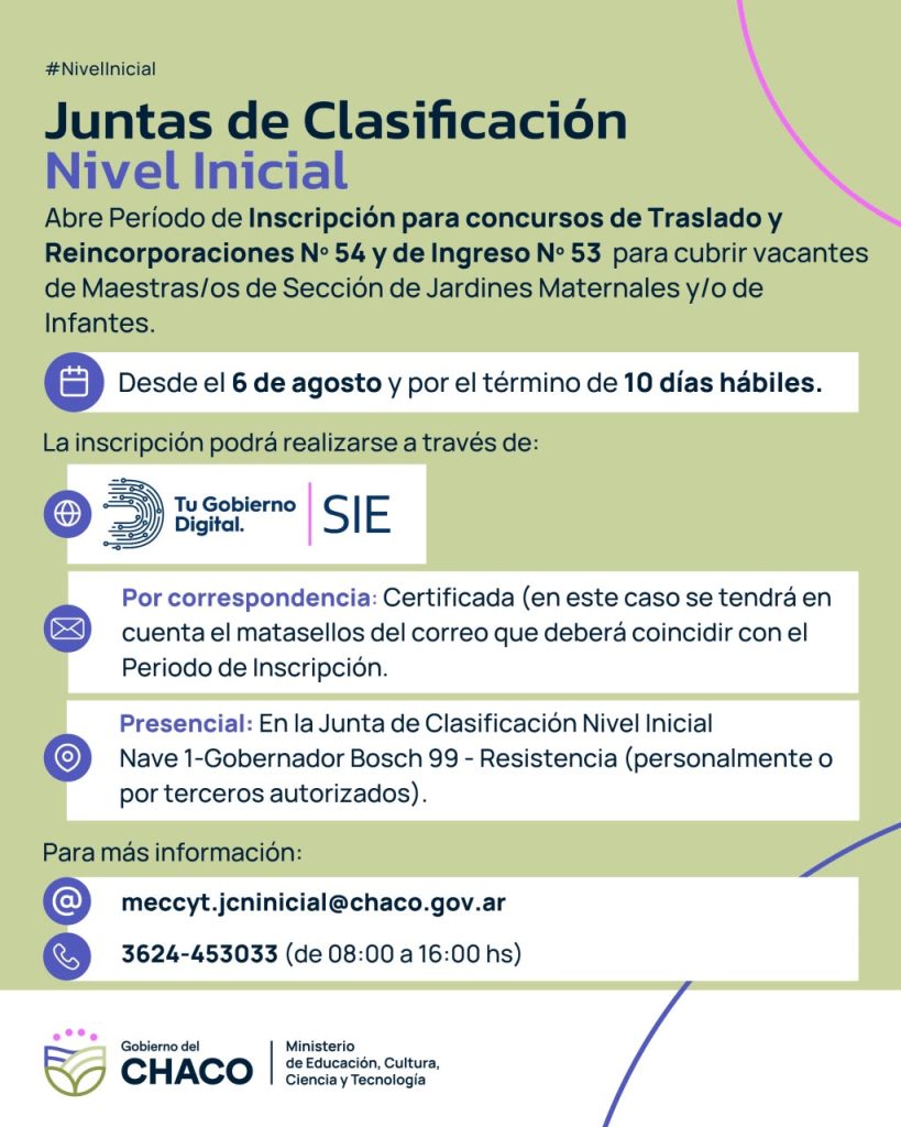 Nivel inicial: abren las inscripciones a los concursos de ingreso, traslado y reincorporaciones Nivel inicial: abren las inscripciones a los concursos de ingreso, traslado y reincorporaciones