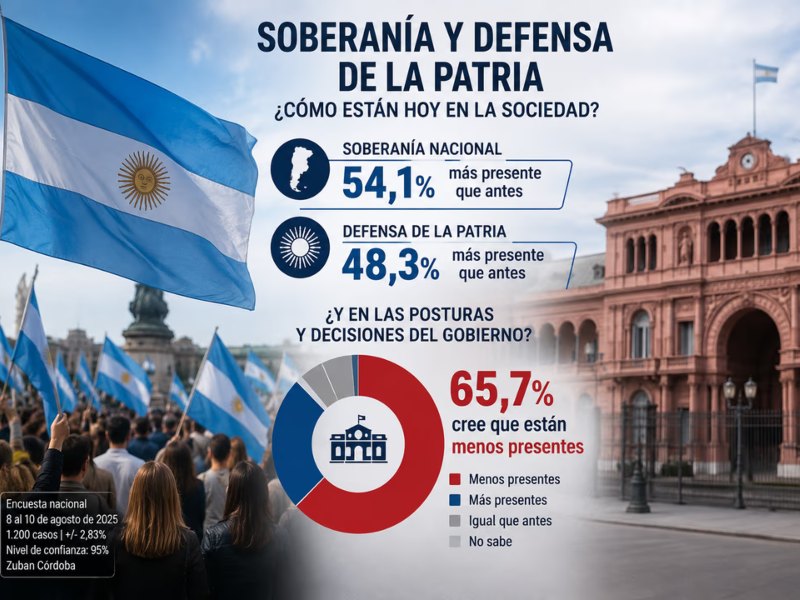 Un 66% de los argentinos cree que la soberanía y la defensa de la patria están menos presentes en el gobierno de Milei Un 66% de los argentinos cree que la soberanía y la defensa de la patria están menos presentes en el gobierno de Milei