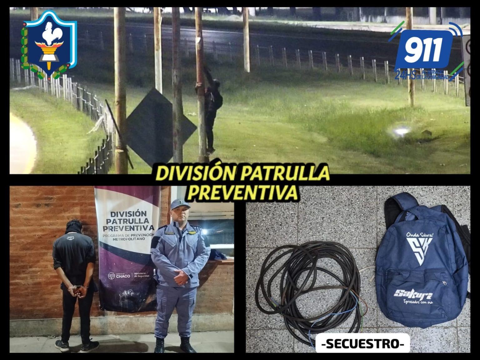 Detectaron mediante cámaras la sustracción de cables y demoraron a un hombre