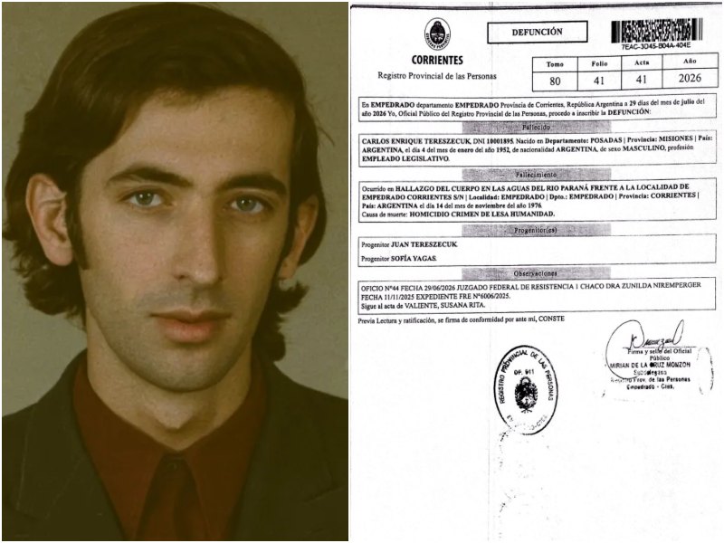 Confeccionaron un nuevo certificado de defunción de una víctima por delitos de Lesa Humanidad en Corrientes Confeccionaron un nuevo certificado de defunción de una víctima por delitos de Lesa Humanidad en Corrientes