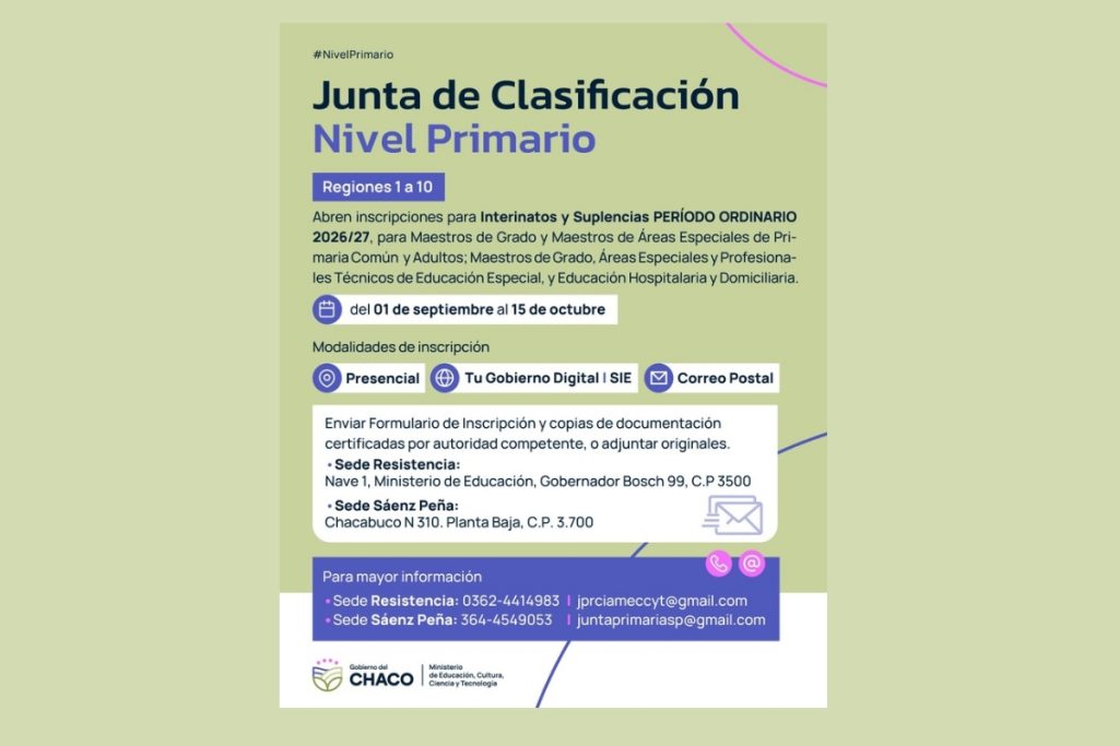 Nivel Primario: desde el 1 de septiembre, abre la inscripción para interinatos y suplencias 2026/27 Nivel Primario: desde el 1 de septiembre, abre la inscripción para interinatos y suplencias 2026/27